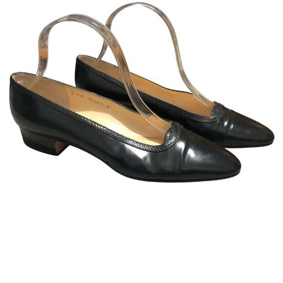 Silvia Fiorentina Vintage Pumps Leather Slip On Almond Toe Black 8N Narrow - Picture 1 of 11